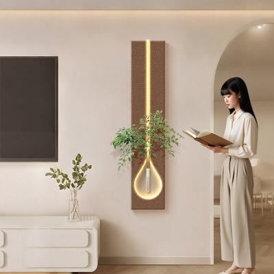 原创水培绿植玄关装饰画竖版灯画