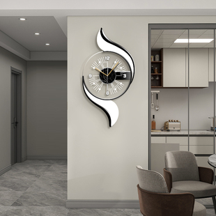 黑白简约客厅钟表挂钟高级感电视背景墙发光静音装饰时钟挂墙壁钟