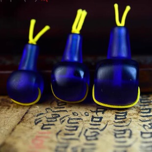 手工制作搅胎蓝琉璃佛头三通佛珠念珠首饰手链手串配饰