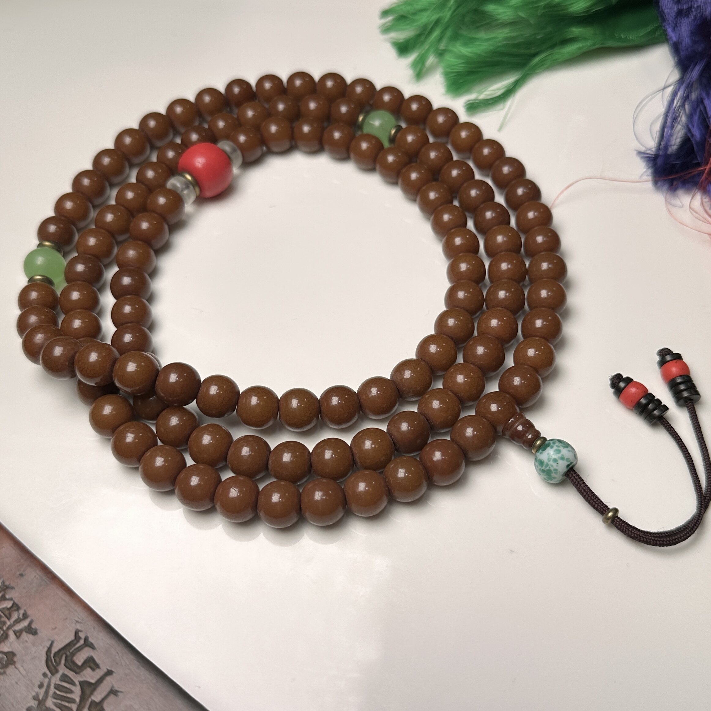 西藏藏传老菩提根大象皮108颗佛珠念珠清代琉璃