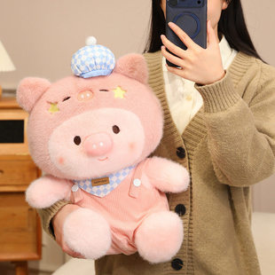 新款 可爱背带猪毛绒玩具小猪公仔潮玩偶布娃娃女生日礼物抱枕跨境