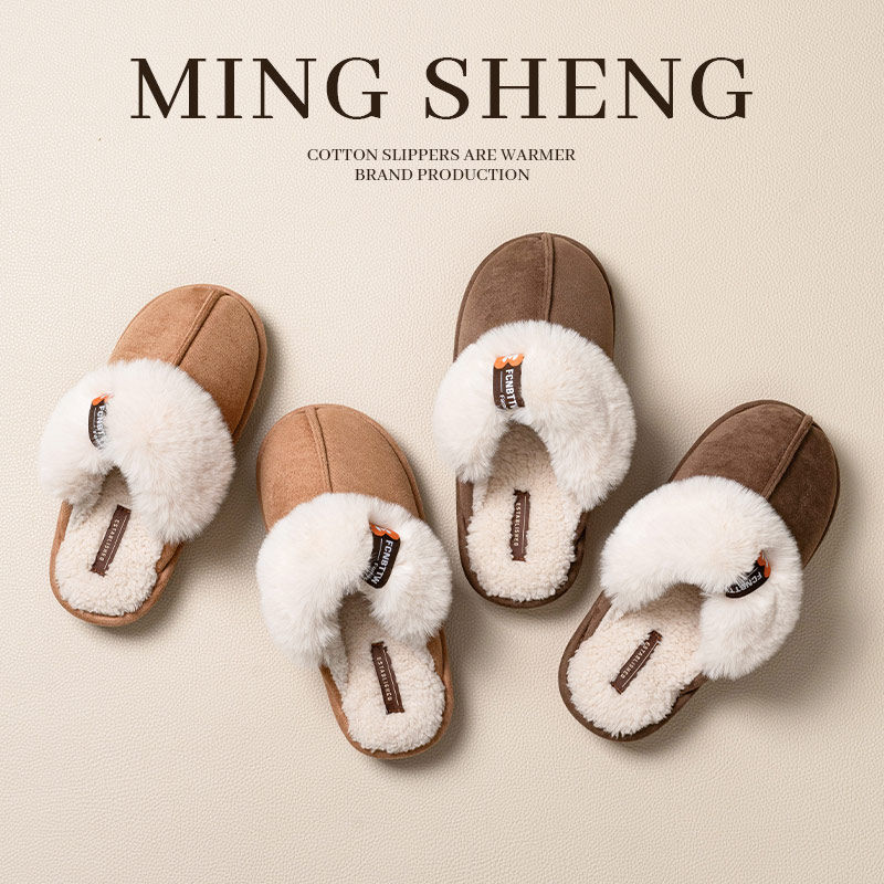 麂皮绒包头棉拖鞋女新款网红厚底增高冬季加绒室内居家男士不掉毛