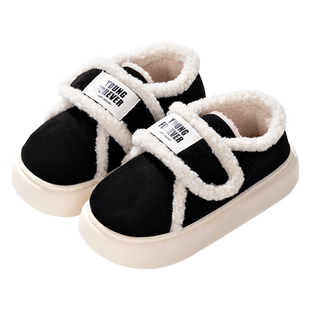 百搭魔术贴棉拖鞋女2024秋冬季新款加绒棉鞋舒适包跟厚底月子拖鞋