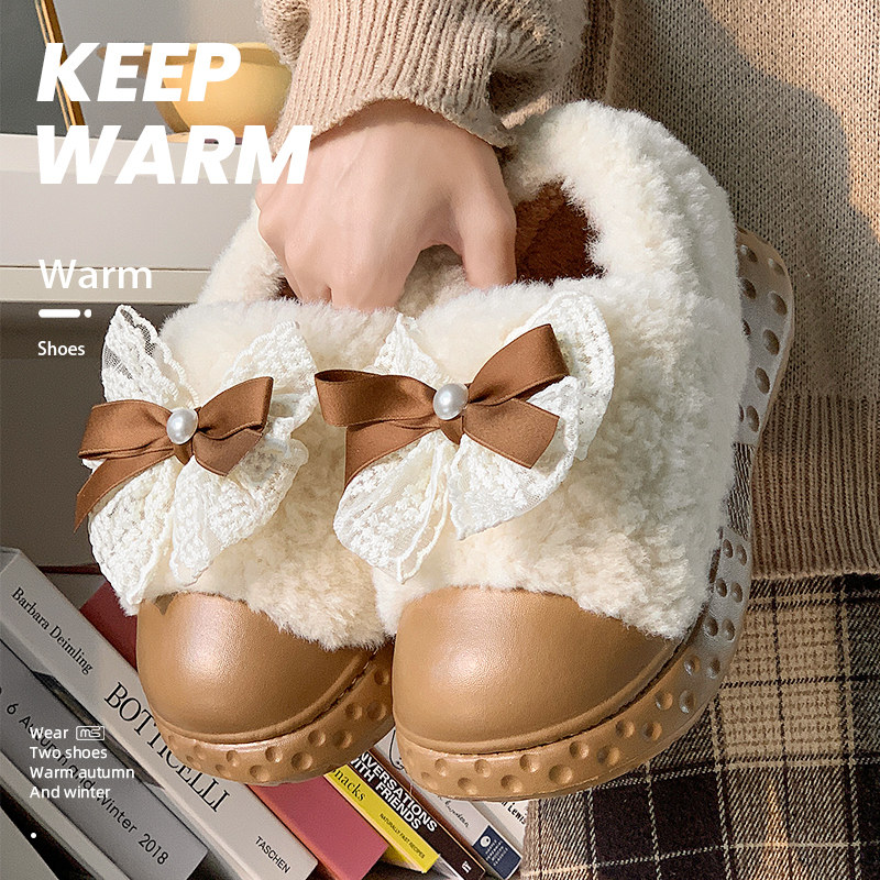 蕾丝蝴蝶结棉拖鞋女新款冬季包跟小香风公主外穿棉鞋加绒保暖厚底,居家布艺,居家棉拖/棉鞋,淘宝优惠券,粉丝福利购,淘宝优惠卷
