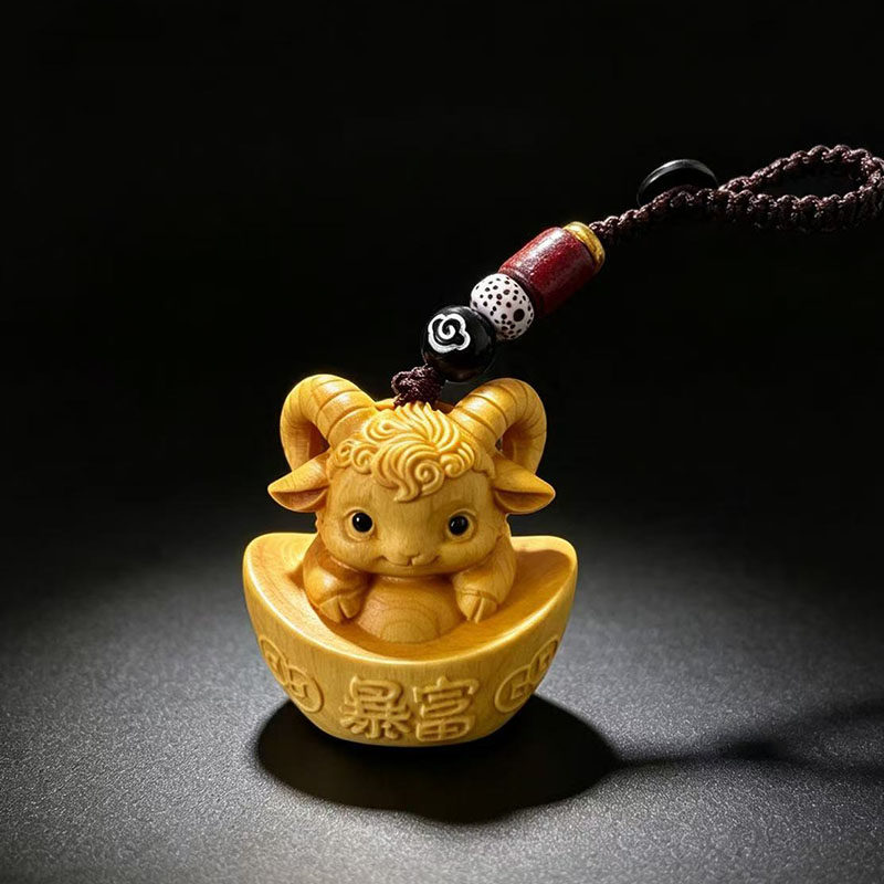小叶黄杨木雕刻手把件文玩把玩件男包包钥匙扣挂件暴富 小羊 收藏