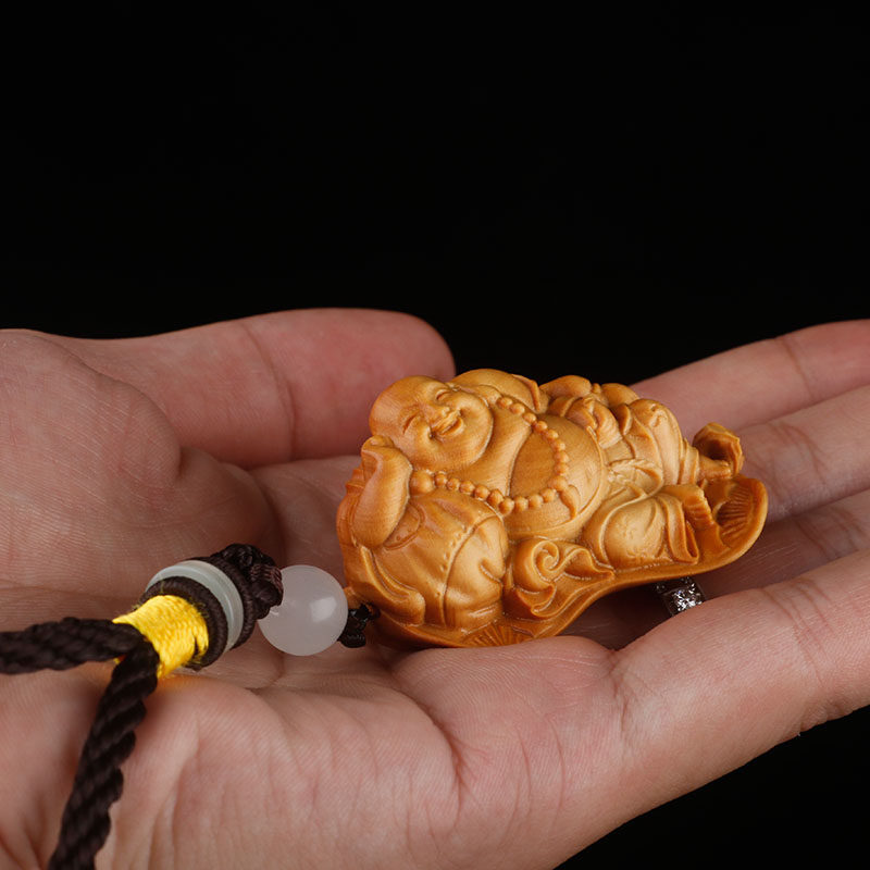 黄杨木雕文玩手把件佛像实木雕刻把玩件男汽车挂件笑口常开弥勒佛