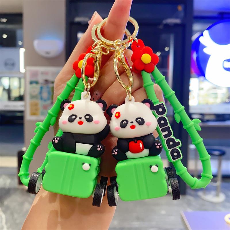 可爱卡通回力小车熊猫钥匙扣包包挂件儿童玩具娃娃机精致小礼品