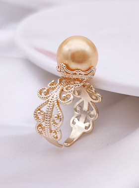 女款注金经典蕾丝珍珠戒指