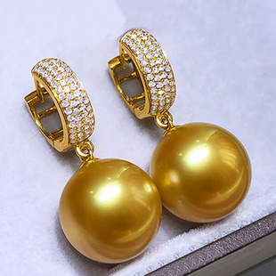 茶金母贝珍珠耳环耳圈 镶钻防过敏大颗贝珠耳扣 经典气质耳饰女款