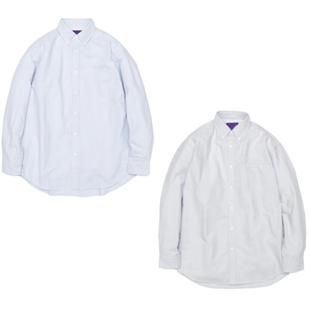 Shirt宽松条纹口袋牛津纺衬衫 Strip 标余文乐衬衫 日系复古紫