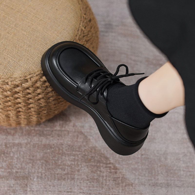 真皮厚底乐福鞋女2024春秋季新款jk单鞋黑色系带加绒英伦风小皮鞋,女鞋,深口单鞋,淘宝优惠券,粉丝福利购,淘宝优惠卷