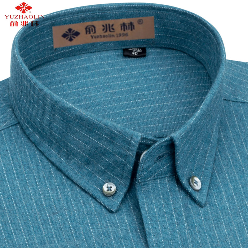 俞兆林男士长袖衬衫纯棉男格子休闲宽松男装爸爸装男式全棉衬衣秋