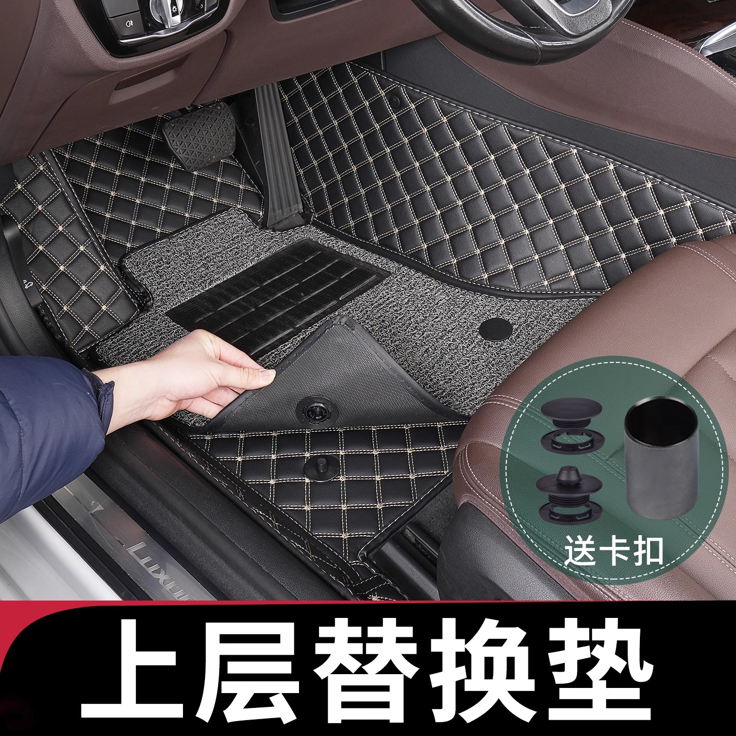 汽车上层替换脚垫送开孔器和卡扣