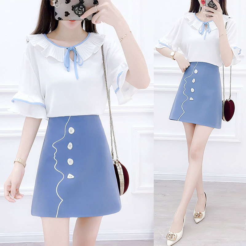 2021夏季新款小清新雪纺上衣俏皮短裙网红洋气两件套小个子套装女在类目 女装/女士精品, 套装/学生校服/工作制服, 时尚套装中 - 来自Buy2taobao.com提供专业的淘宝代购服务