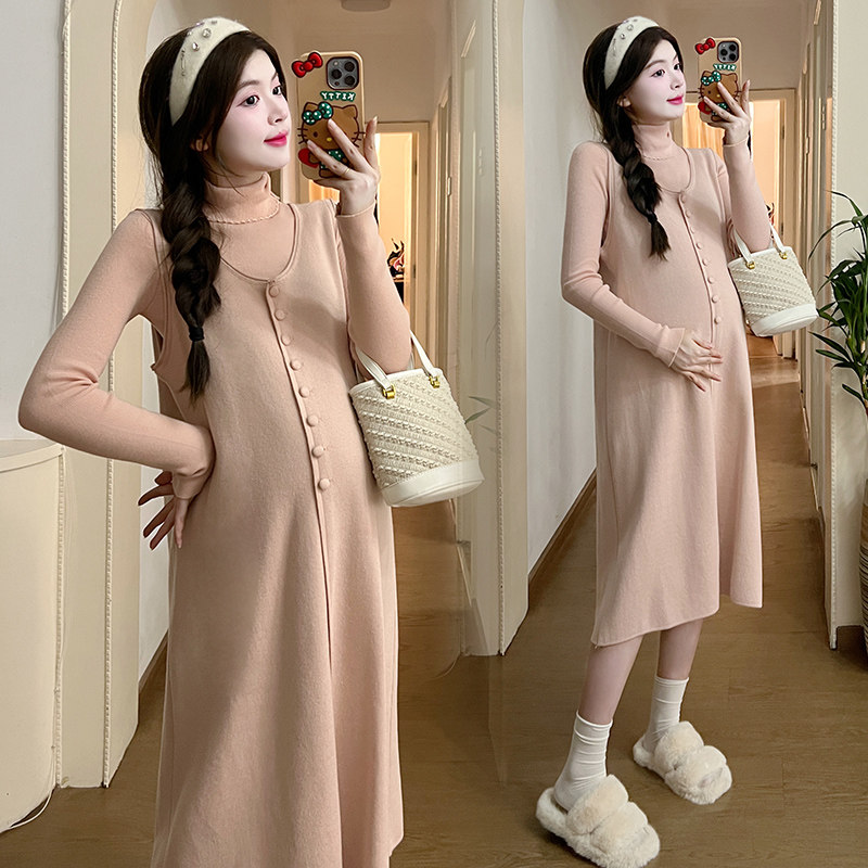 孕妇秋冬套装2023新款时尚宽松加厚针织马甲洋气时髦秋冬季连衣裙