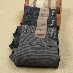 B系秋冬季厚款保暖新品混纺直筒修身男裤高弹力涤纶棉男士休闲裤