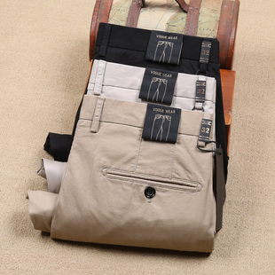 纯棉男装直筒商务奢华抗菌吸汗透气微弹厚款秋冬季卡其男士休闲裤