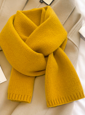 针织毛线围巾男女生冬季纯色姜黄色短围脖加厚保暖可爱少女ins潮