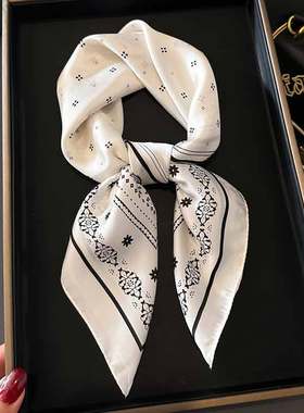 米白色小方巾丝巾女春秋冬季职业装搭配衬衫护颈围脖子薄纱巾围巾
