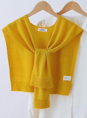 针织小披肩女黄色春秋夏季空调护颈搭肩坎肩外搭配裙子网红薄围巾