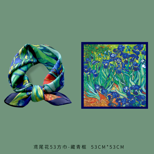 油画小方巾丝巾搭配衬衫女