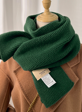 纯墨绿色短围巾男女生韩版百搭秋冬季针织毛线儿童宝宝护颈小围脖