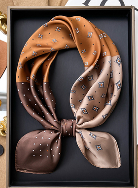 咖色小方巾丝巾女春秋冬季搭配衬衫职业装饰脖子纱巾薄围巾70x70