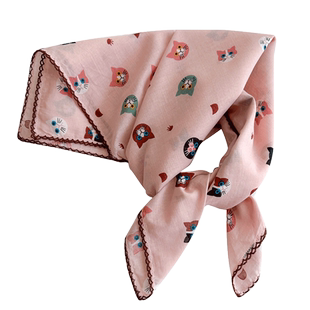 卡通可爱小方巾三角包头巾棉丝巾春秋夏季护颈围脖子领巾女薄围巾