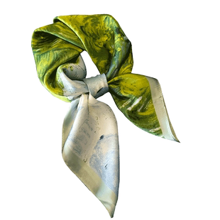 小方巾丝巾女绿色油画春秋夏季护颈饰围脖子搭配衬衫薄围巾70x70