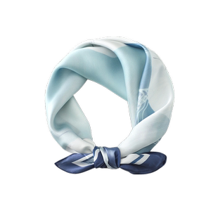 蓝色油画小方巾丝巾女春秋冬季护颈围脖子薄围巾搭配衬衫职业装饰