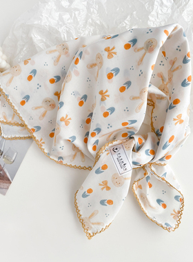 纯棉小方巾包头丝巾女春秋冬季护颈围脖法式儿童手帕纱巾薄围巾60