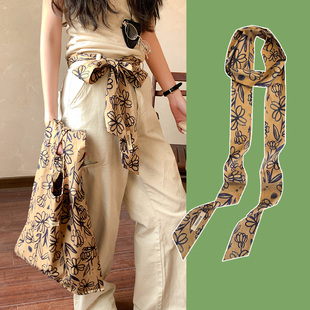 小长条窄丝巾女超长编头发带超长棉丝带飘带围脖子领带腰带薄围巾