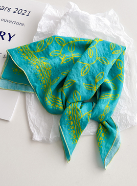 小方巾包头丝巾女春秋夏季护颈围脖子三角领巾绿色ins装饰薄围巾