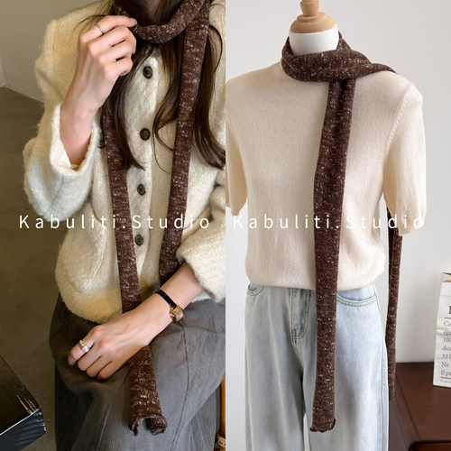 纯色毛绒绒围巾旅游搭配