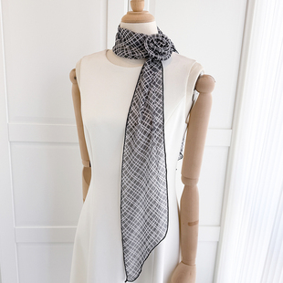 小长条花朵丝巾女护颈系脖围脖子搭配衬衫薄围巾发带细窄领巾飘带