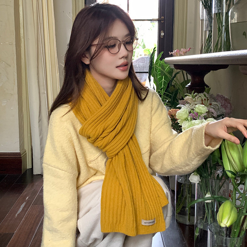 甜美可爱软妹学生姜黄色针织毛线厚围巾女秋冬季日系护颈保暖围脖