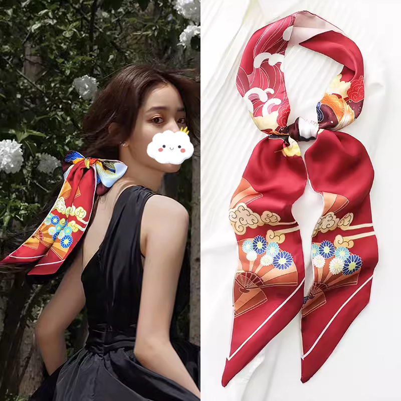 大红色中国风长条小丝巾女春秋夏季绑包包提手柄丝带装饰领带发带