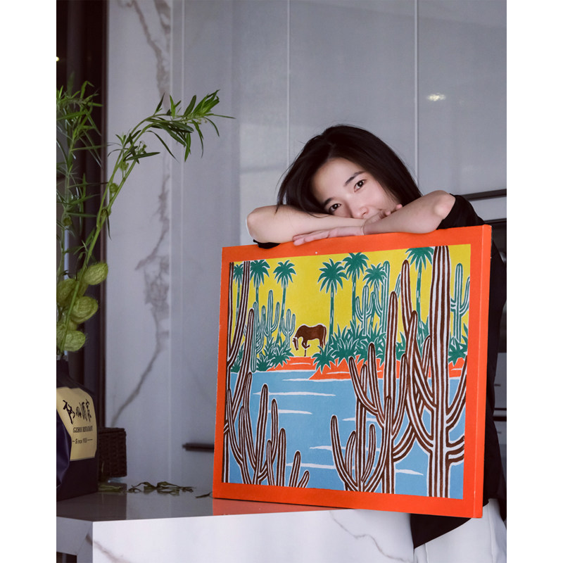 若奈 Herm@s橙手绘沙画感《沙漠绿洲》色彩线条抽象客厅玄关装饰,家居饰品,现代装饰画,淘宝优惠券,粉丝福利购,淘宝优惠卷