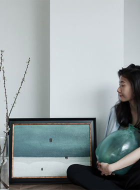 若奈《葡萄牙海岸》藤绿色白沙滩手绘油画客厅卧室书房宁静装饰画