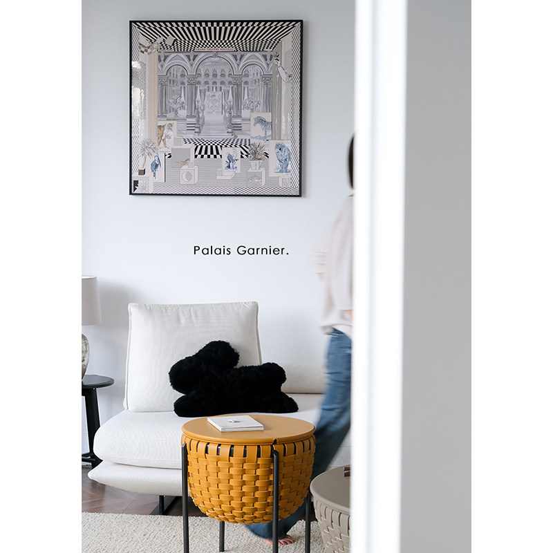 若奈 中古丝巾画《巴黎歌剧院》时髦玄关挂画黑白客厅餐厅现代画,家居饰品,现代装饰画,淘宝优惠券,粉丝福利购,淘宝优惠卷