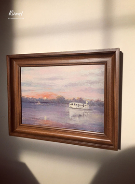 犀牛艺廊美国手绘油画RIverboat《哈德逊河晚霞》含框客厅装饰画