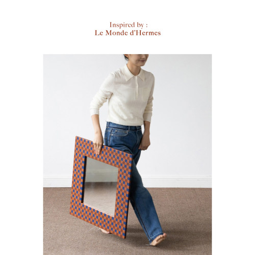 若奈鸢尾蓝金棕BV编织格镜子画