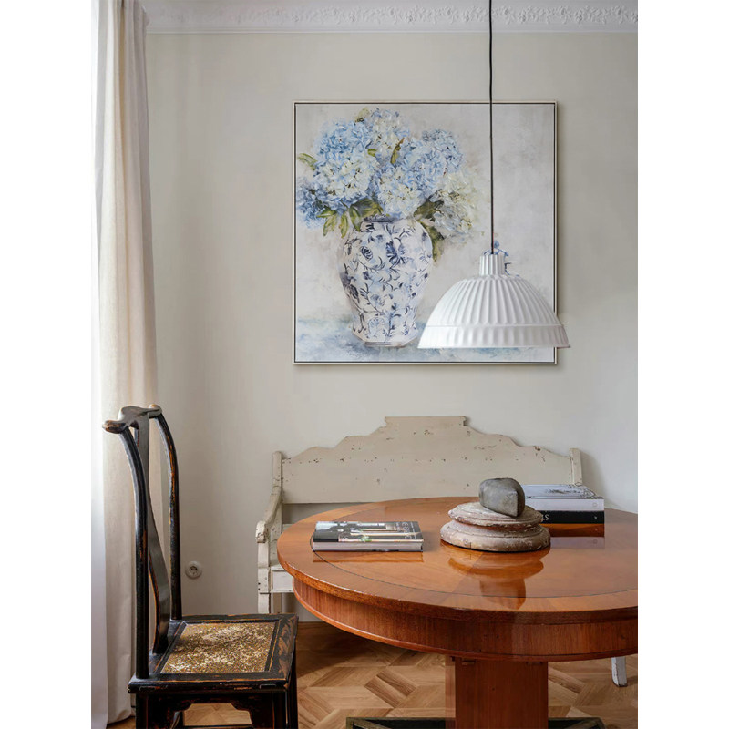 若奈 手绘！淡墨青花《无尽夏》绣球写意装饰画客厅玄关餐厅挂画,家居饰品,油画,淘宝优惠券,粉丝福利购,淘宝优惠卷