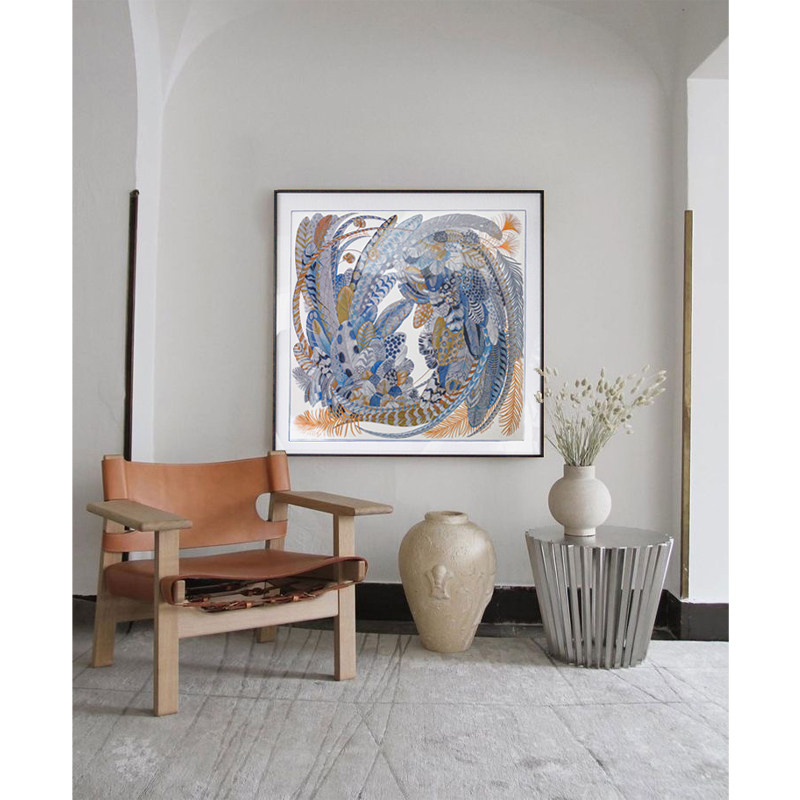 若奈rinoart 蓝色羽毛"羽饰庆典"装饰画客厅玄关轻奢墙画挂画