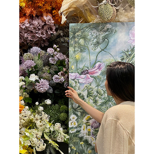 若奈手绘油画《悠游》花卉抽象
