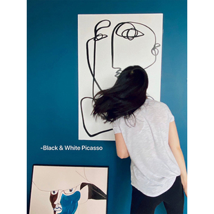犀牛艺廊  现代极简黑白线条一笔画大幅落地客厅玄关墙画挂画装饰