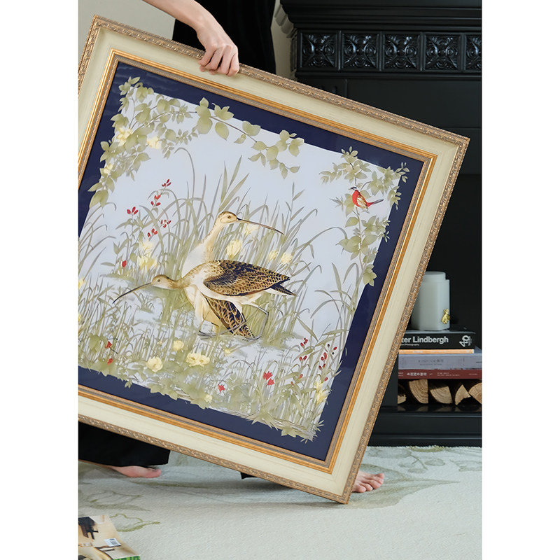 若奈GU*CI silk复古丝巾画《自在双栖》好寓意玄关餐厅走廊挂画,家居饰品,现代装饰画,淘宝优惠券,粉丝福利购,淘宝优惠卷
