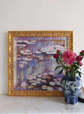 犀牛独家!MONET莫奈紫色《暮色睡莲》手绘油画古典金客厅卧室挂画