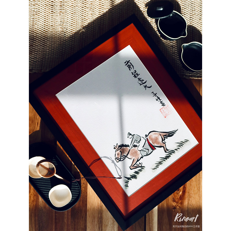 乔迁礼挂画 东方极简手绘油画《丰子恺-前程远大》书房挂画礼物