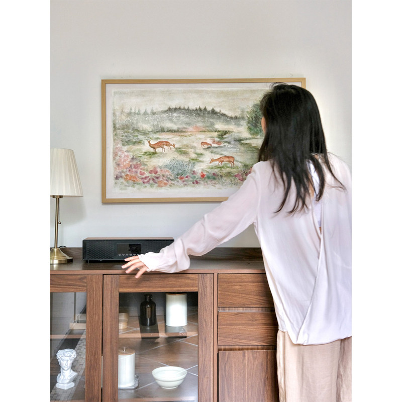 若奈手绘 意大利石壁画《灵鹿仙境》中古客厅卧室沙发东方艺术画